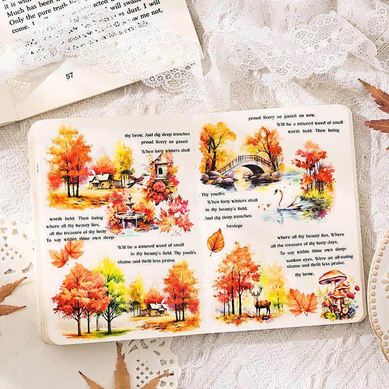 Glazed Tiles Series sticker book – watercolor garden and East Asian architecture scenes