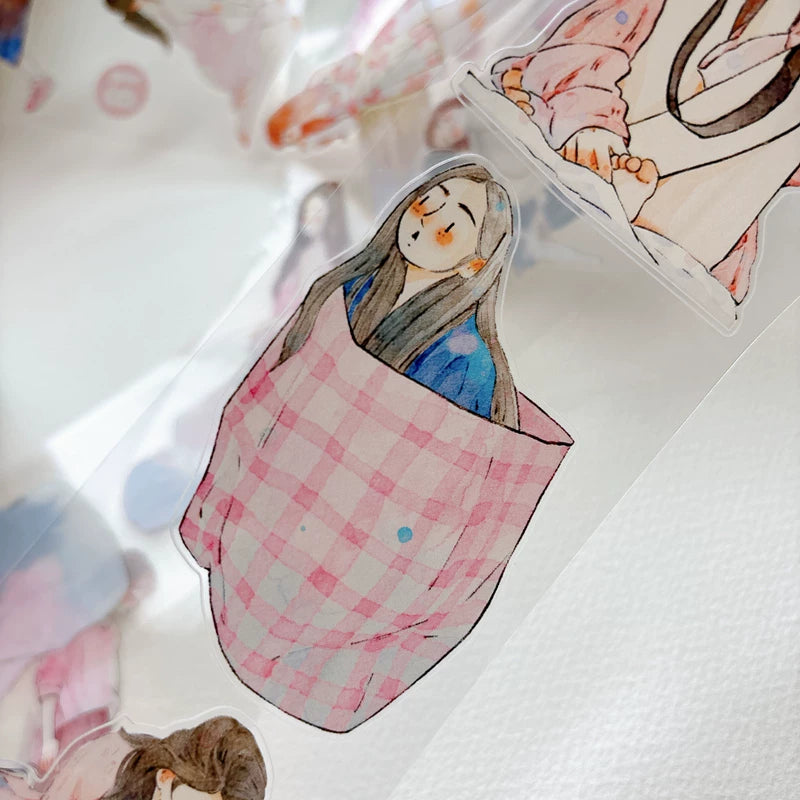Close-up of die-cut blush pink girls tape