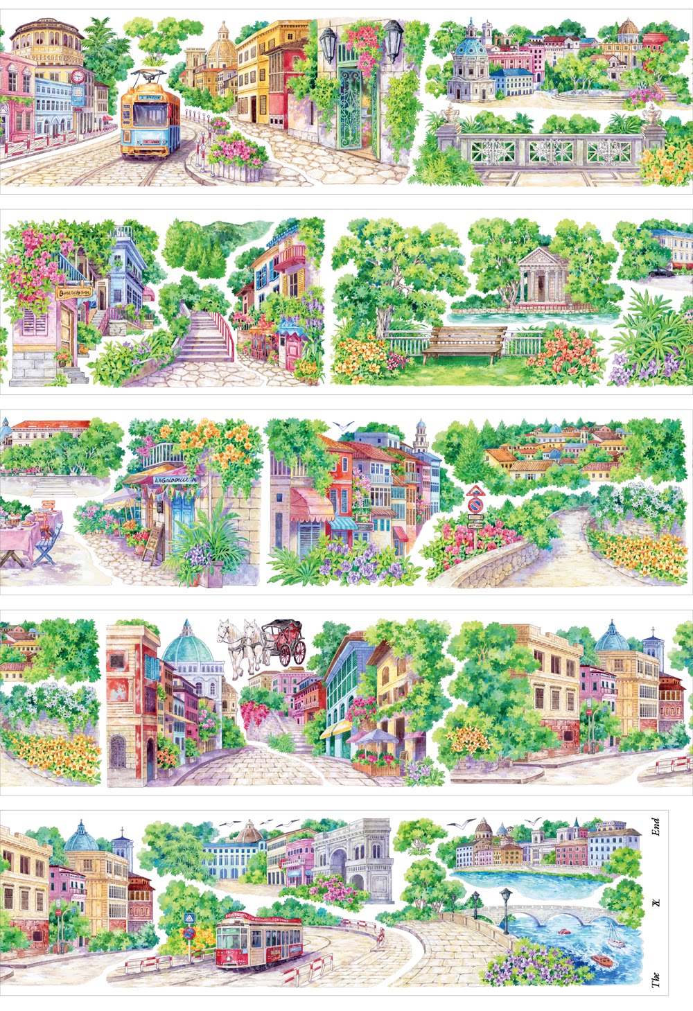 Europäische Stadt am See PET-Band 8,5cm×5m | Aquarell-Glyzinien-Stadtansicht