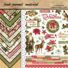 Vintage Christmas European Background Paper - 12 Pieces Simple Holiday Junk Journal Paper for Scrapbooking