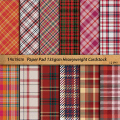 Vintage Red Plaid European Background Paper - 12 Pieces Checkered Junk Journal Paper for Scrapbooking