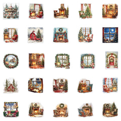 Christmas Watercolor Stickers - 50 PCS PET Transparent Decorative Stickers