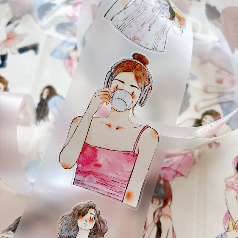 Close-up of die-cut blush pink girls tape