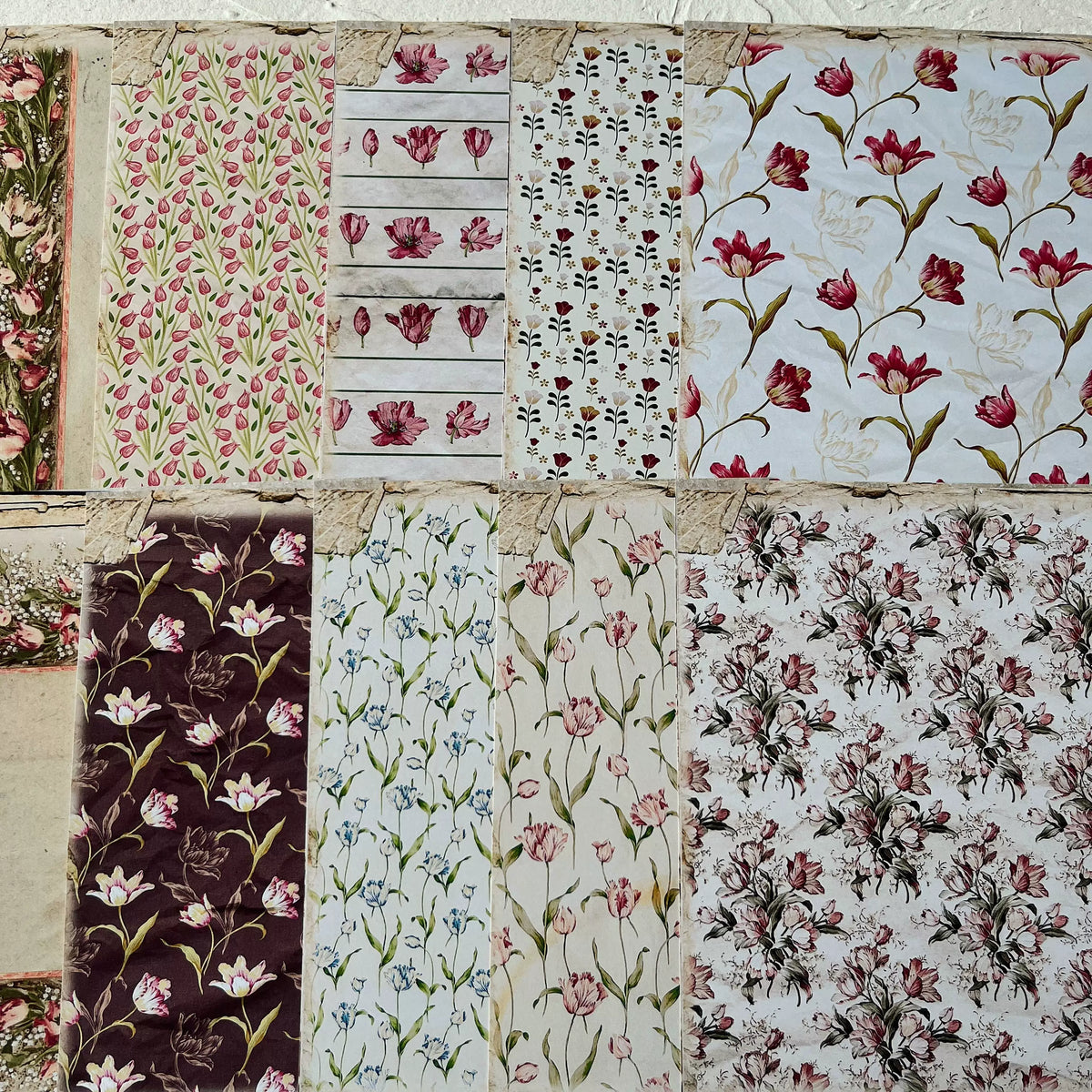 Vintage American Country Tulip Junk Journal Paper - Floral Background Paper for Scrapbooking & Photography