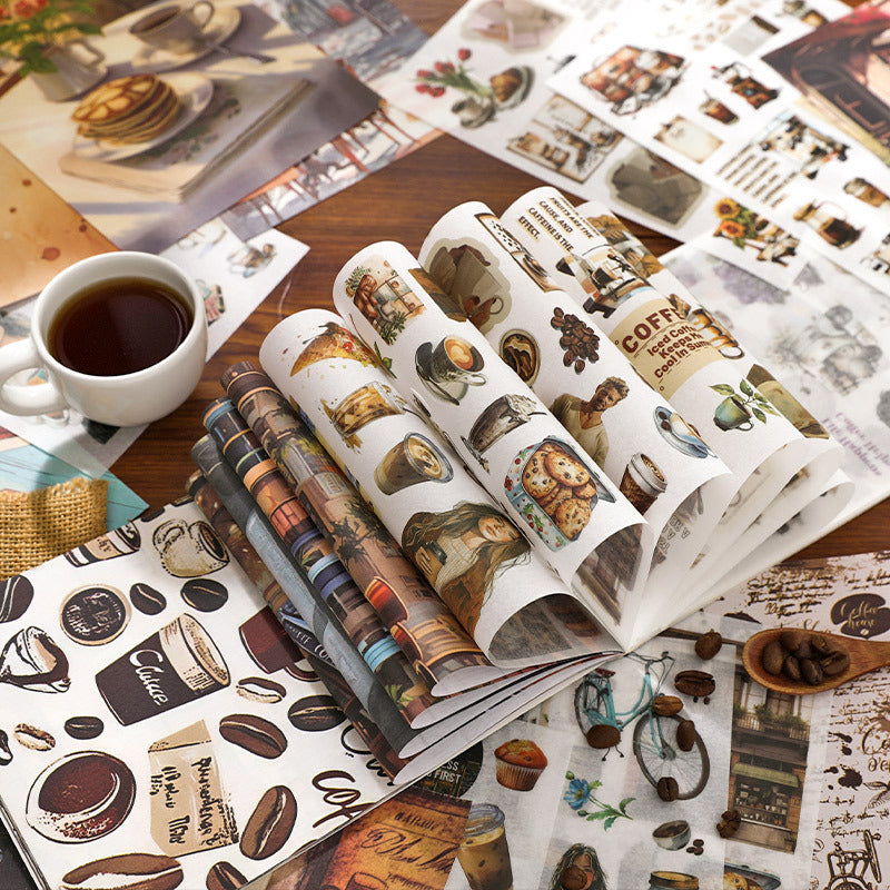 Slow Living vintage scrapbooking paper and sticker book with museum, cafe, weekly note, and cowboy collage themes - image 3