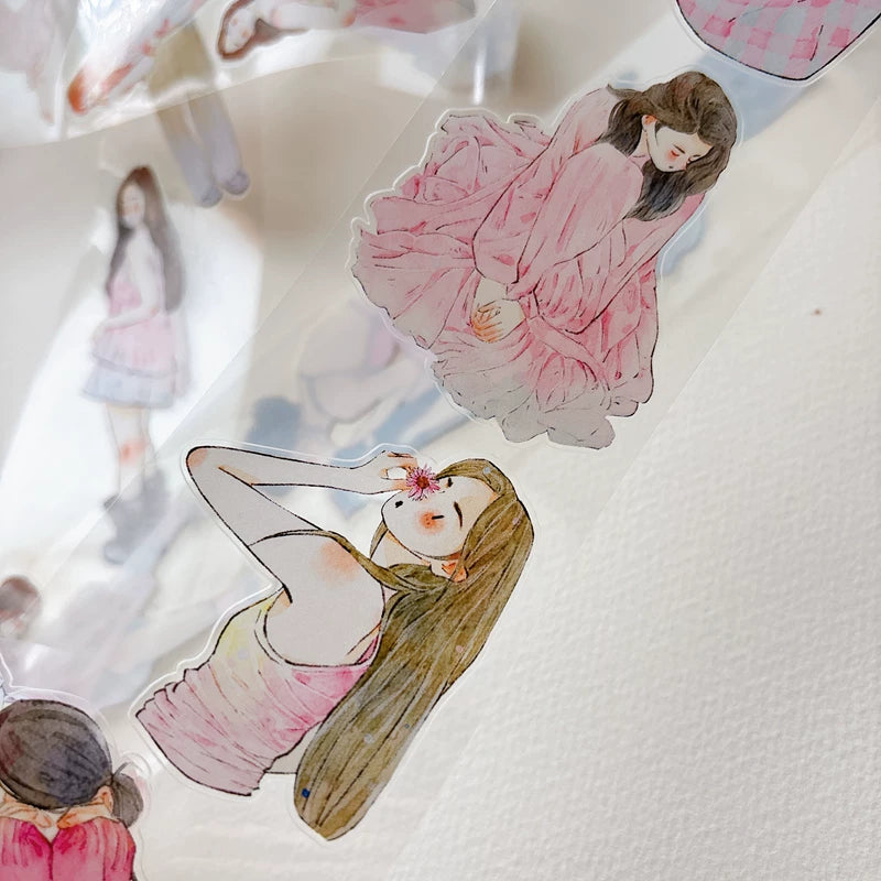Tape roll and strips featuring blush pink girls