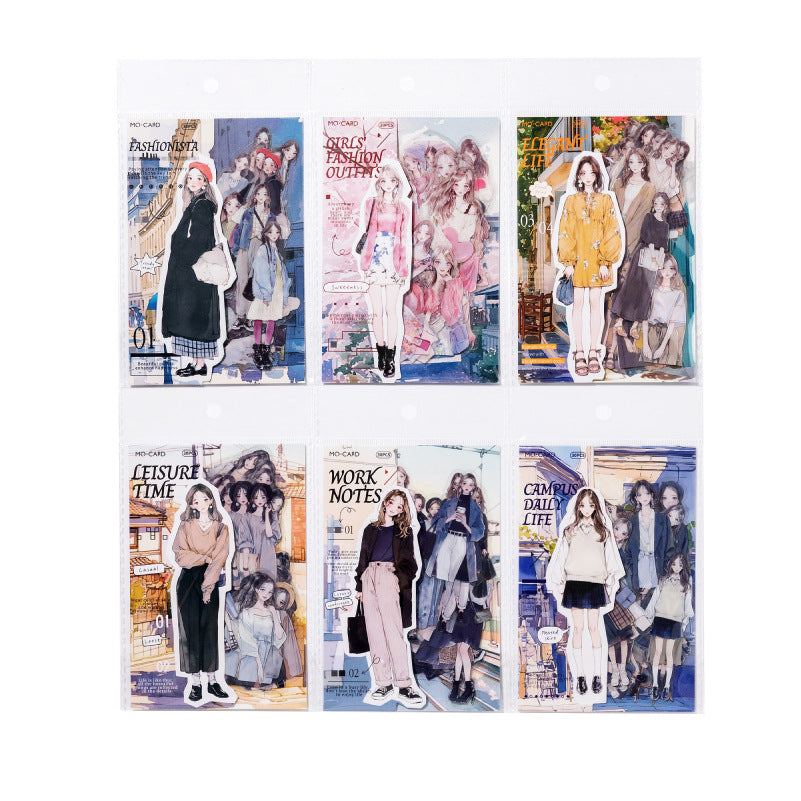 Heute-Outfit-PET-Sticker-Pack – handgezeichnete Mode-Charakter-Sticker für Tagebuch & Scrapbooking