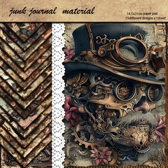 Vintage Abstract Mechanical Junk Journal Paper - 15 Pieces Steampunk Background Paper for Scrapbooking