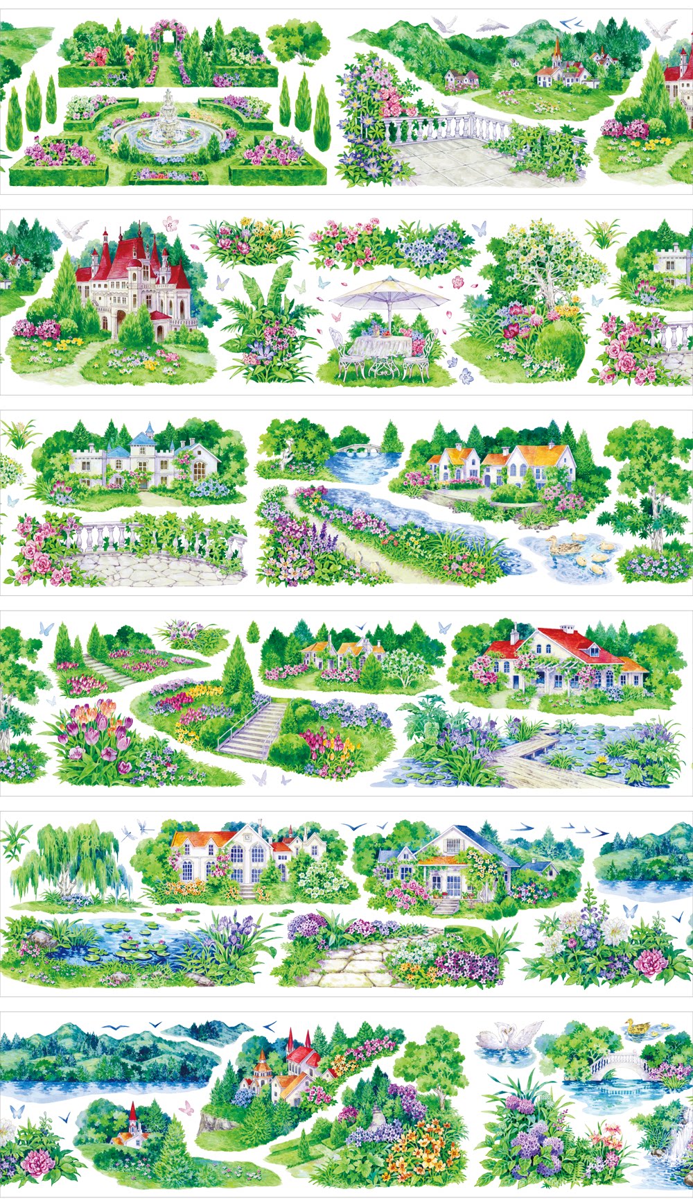 Englisches Herrenhausgarten PET Tape 8.5cm×5m | Anwesen & Botanische Szenen in Aquarell