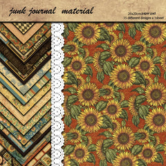 French Romantic Botanical Junk Journal Paper - 15 Pieces Vintage Warm Tone Plant Background Paper