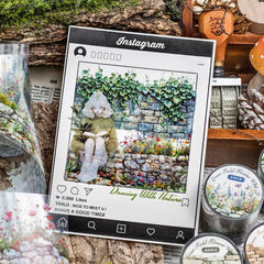 Green Floral Wall Washi Tape - Vintage Texture Scene Building | PET Journal Background Decoration Roll