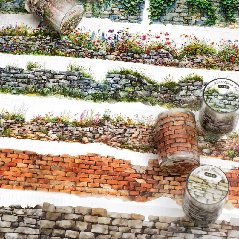 緑の草花のウォールマスキングテープ - ビンテージ風テクスチャ シーン作成 | PETジャーナル背景装飾ロール
