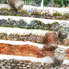 Green Floral Wall Washi Tape - Vintage Texture Scene Building | PET Journal Background Decoration Roll