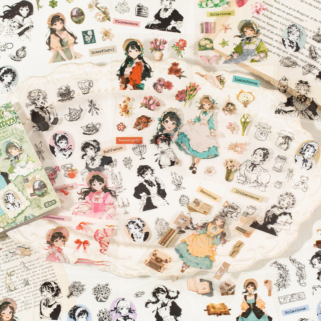 Vintage Girl Portrait PET sticker book with illustrated characters, flowers, cameos, and ribbon accents - image 5