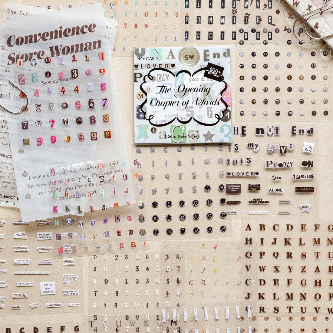 Retro Notes letter and number sticker book with alphabets, numbers, phrases, and label stickers - image 1