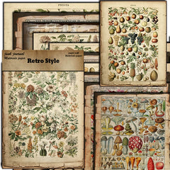 Vintage Botanical Book Pages Paper Pad - 10 Sheets 5.5" x 7" Aged Plant Scrapbook Decorative Paper