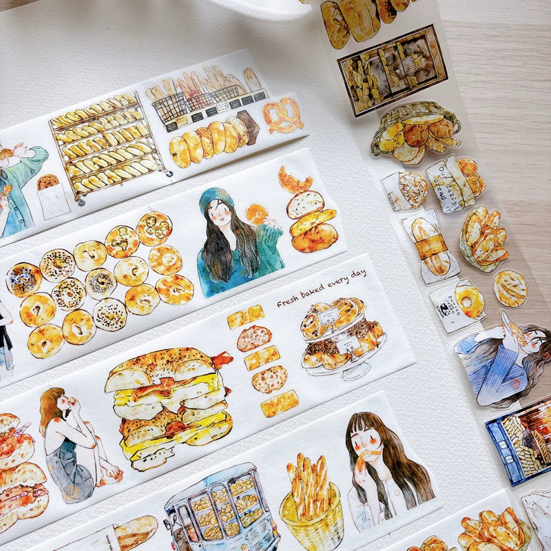 Tape roll and strips featuring bakery girls and bread