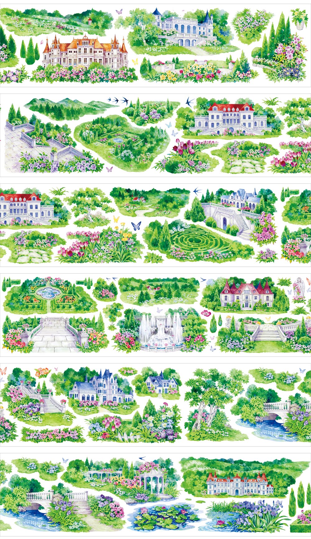 Englisches Herrenhausgarten PET Tape 8.5cm×5m | Anwesen & Botanische Szenen in Aquarell