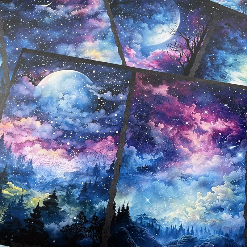 Vintage Magic Sternenhimmel Wald Junk Journal Papier - Kosmisches Hintergrundpapier für Scrapbooking & Fotografie