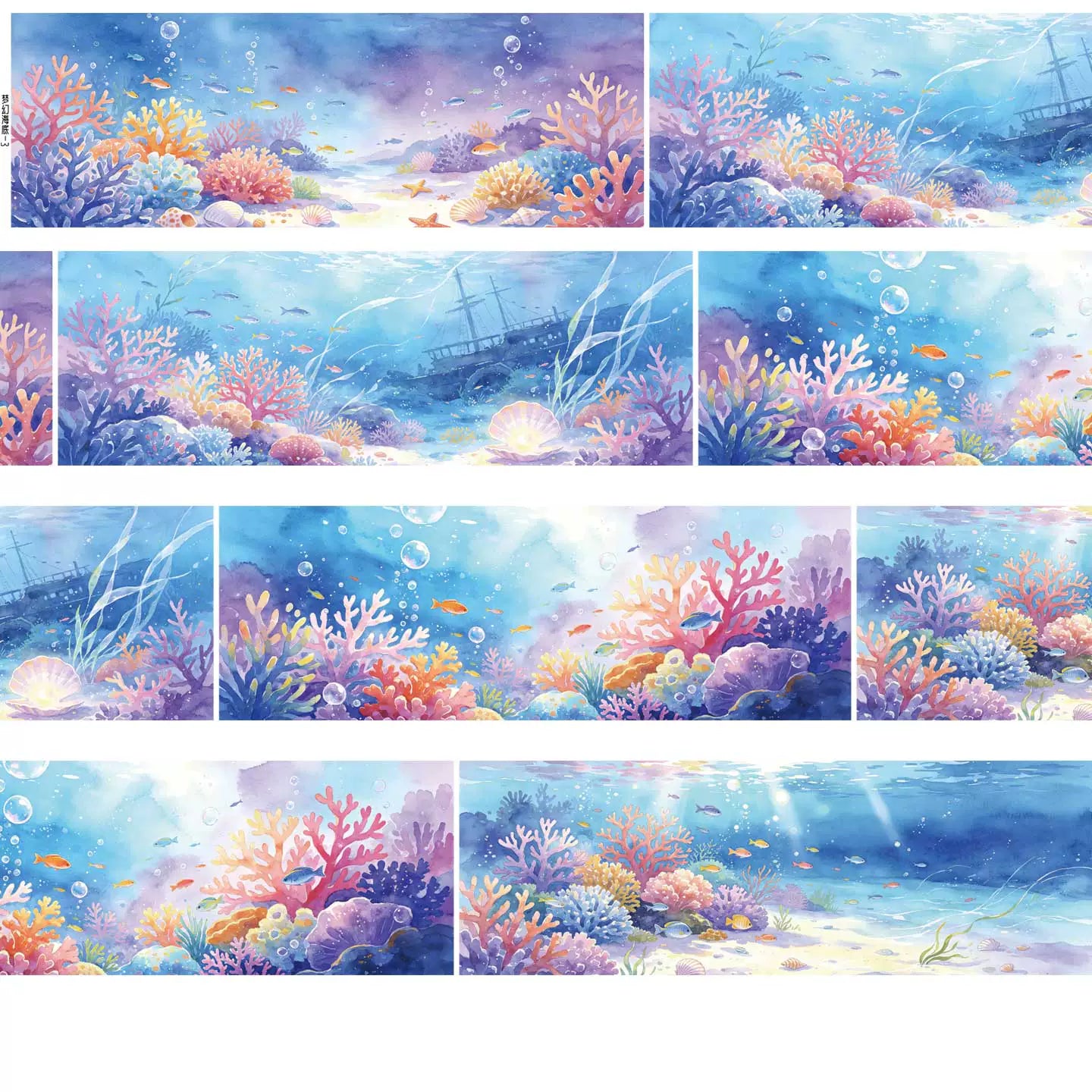 Dreamy Underwater Background Decorative Tape with coral reef and fish illustrations