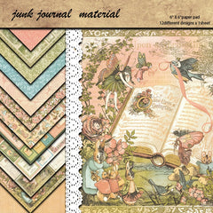 Vintage Spring Time Paper Pad - 12 Large Sheets Animals Botanicals Figures Scrapbook Decorative Paper