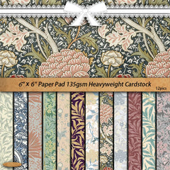 William Morris Floral Junk Journal Paper - 12 Pieces Vintage Foldable Stickers for Scrapbooking & Gift Decoration