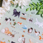 Colorful hand-painted pet cut-out tape with cats, dogs, rabbits, paw prints & decor for scrapbooking - Shroomi