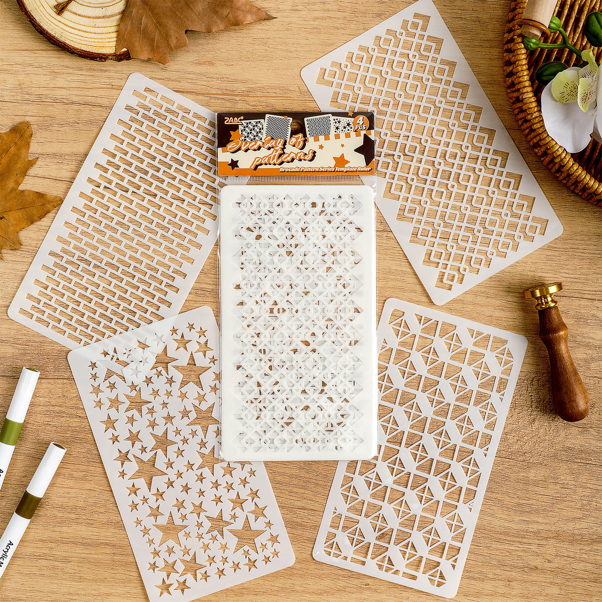 Packaged texture stencil set with geometric and star pattern stencils