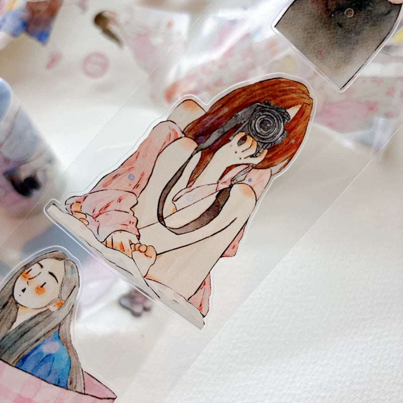 Tape roll and strips featuring blush pink girls