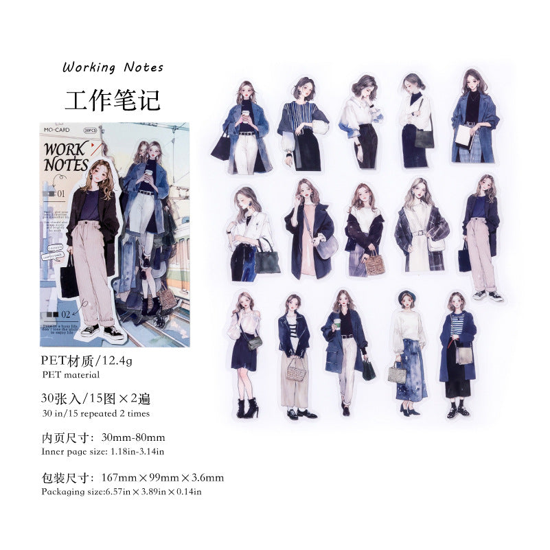 Today's Outfit PET Sticker Pack - Hand-Drawn Fashion Character Stickers for Journal & Scrapbooking