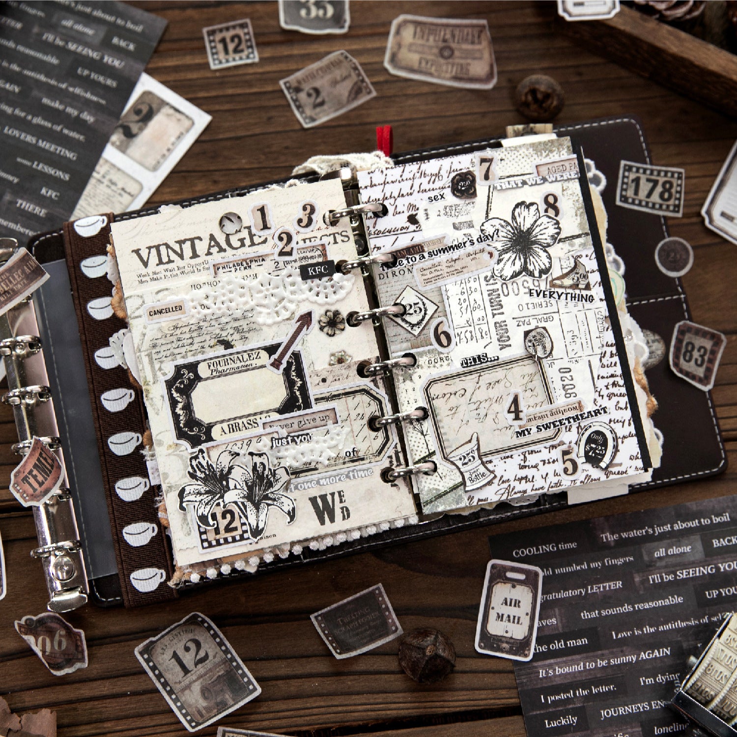 Lost Letter vintage label sticker book with tickets, numbers, handwriting, and retro text pieces - image 3