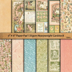 Vintage Spring Time Paper Pad - 12 Large Sheets Animals Botanicals Figures Scrapbook Decorative Paper