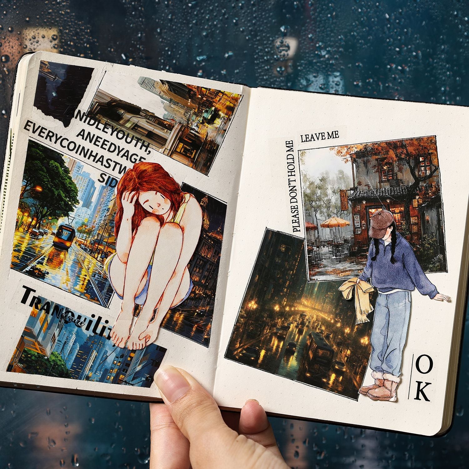 Misty Rain cityscape sticker pack with rainy streets, buildings, windows, and wet-weather scenes - image 4