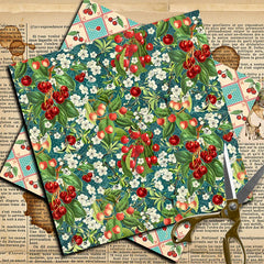 Cherry Bowl Botanical Junk Journal Paper - 15 Pieces Vintage Plant Background Paper for Scrapbooking