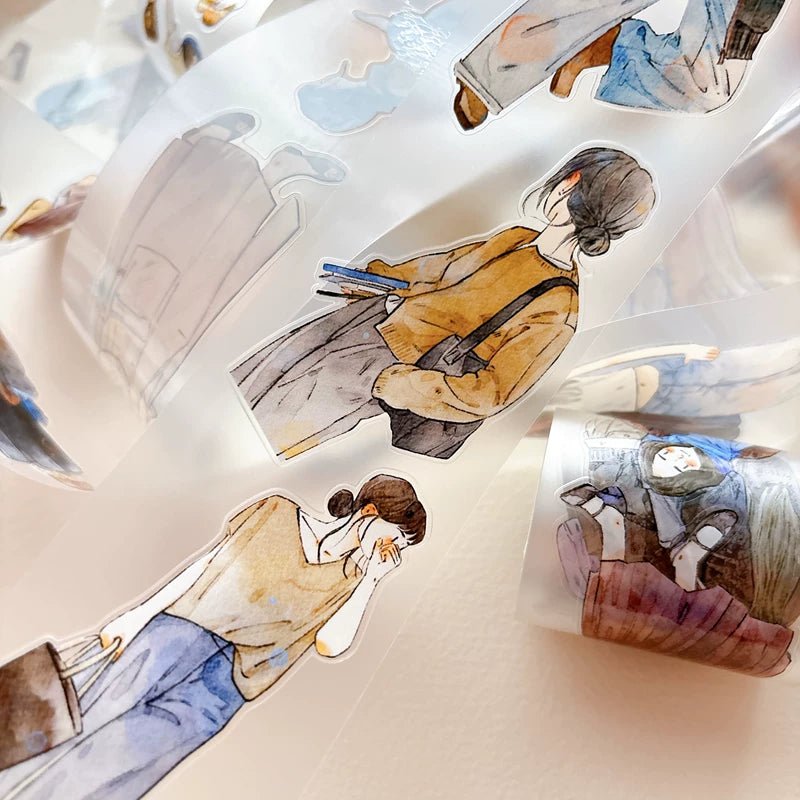 Tape roll and strips featuring autumn fashion girls