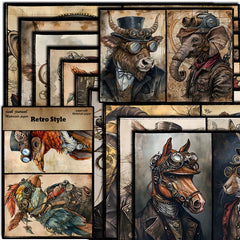 Animal World Junk Journal Paper - 10 Pieces Rabbit Elephant Tiger Vintage Stickers for Scrapbooking