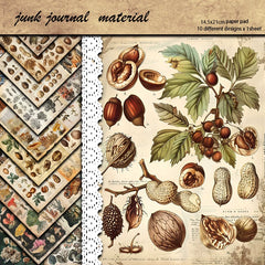 Vintage Botanical World Junk Journal Paper - 10 Pieces Dried Tree Nut Pattern Background Stickers for Scrapbooking