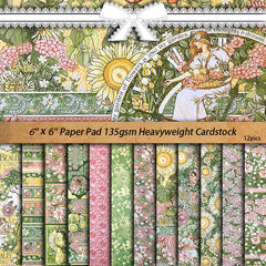 Vintage Goddess Garden Paper Pad - 12 Sheets Floral Botanical Figures Scrapbook Decorative Paper