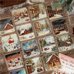 Snow Realm Poetry Sticker Pack - Winter Landscape Decorative Stickers for Journaling (15 Sheets, 6 Designs)