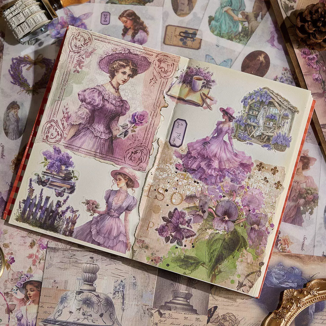 Vintage Imprint Series sticker book featuring European women, florals, butterflies, and nostalgic paper details