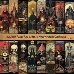 Vintage Dark Gothic Paper Pad - 16 Sheets Skulls Wizards Figures Scrapbook Decorative Paper
