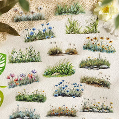 Wild Meadow Grass & Flower Stickers - Nature Landscape Scenery | Waterproof PET Journal Decor