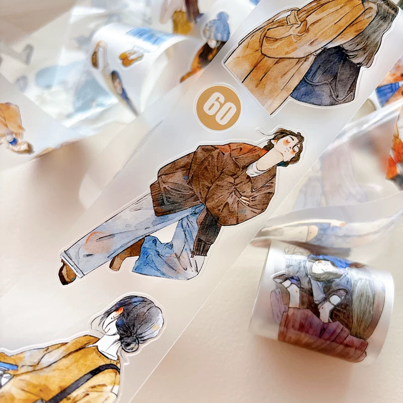 Tape roll and strips featuring autumn fashion girls