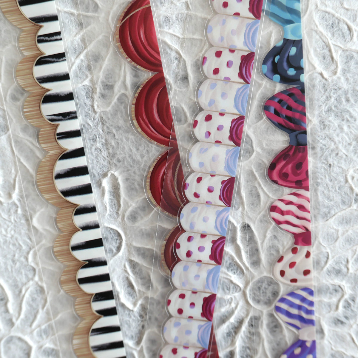 Close-up of die-cut curtain and valance tape edges
