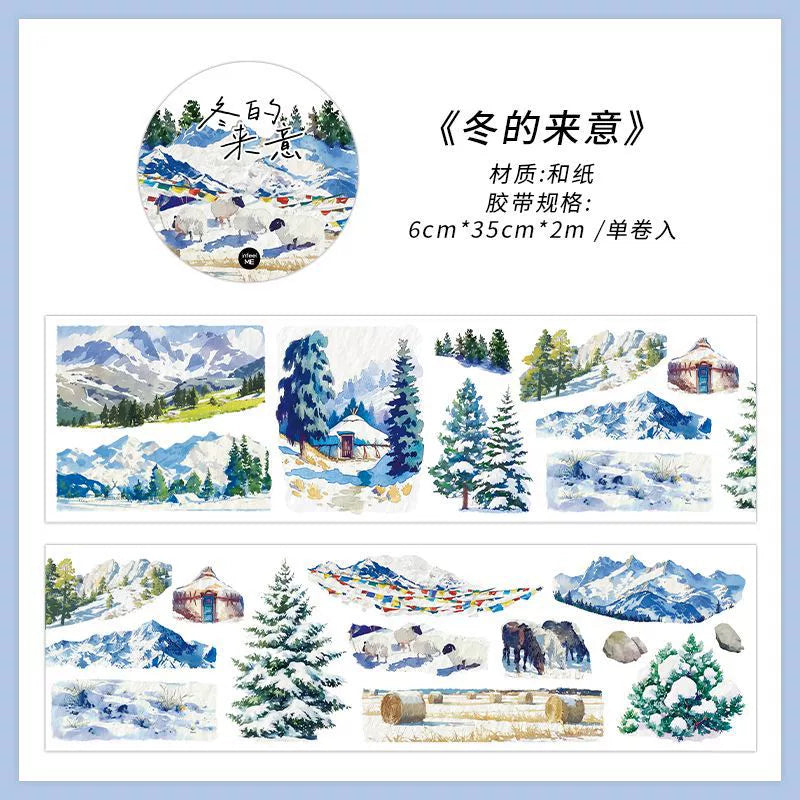 Winter Snow Scenery Washi Tape - Nature Landscape | PET Scene Building Journal Decoration Roll