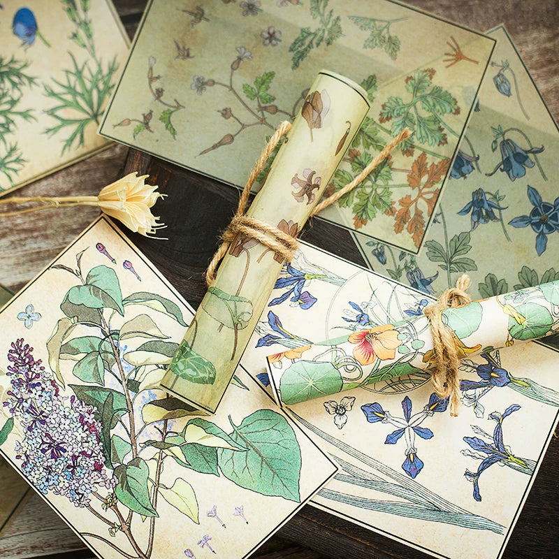 Vintage Botanical Vellum Paper - 8 Pieces Translucent Plant Illustration Junk Journal Paper for Scrapbooking