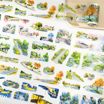 PET-Band „Saisonale Landschaften“ – Washi-Tape für Notizbücher für Frühling und Herbst
