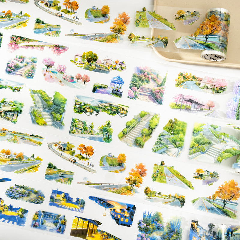 PET-Band „Saisonale Landschaften“ – Washi-Tape für Notizbücher für Frühling und Herbst
