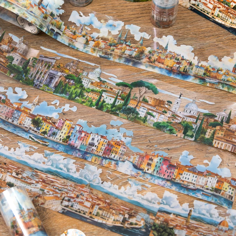 Europäisches Reise Washi Tape - Vintage Künstlerische PET-Rolle | Heilende Ästhetik Journal Collagen Dekoration