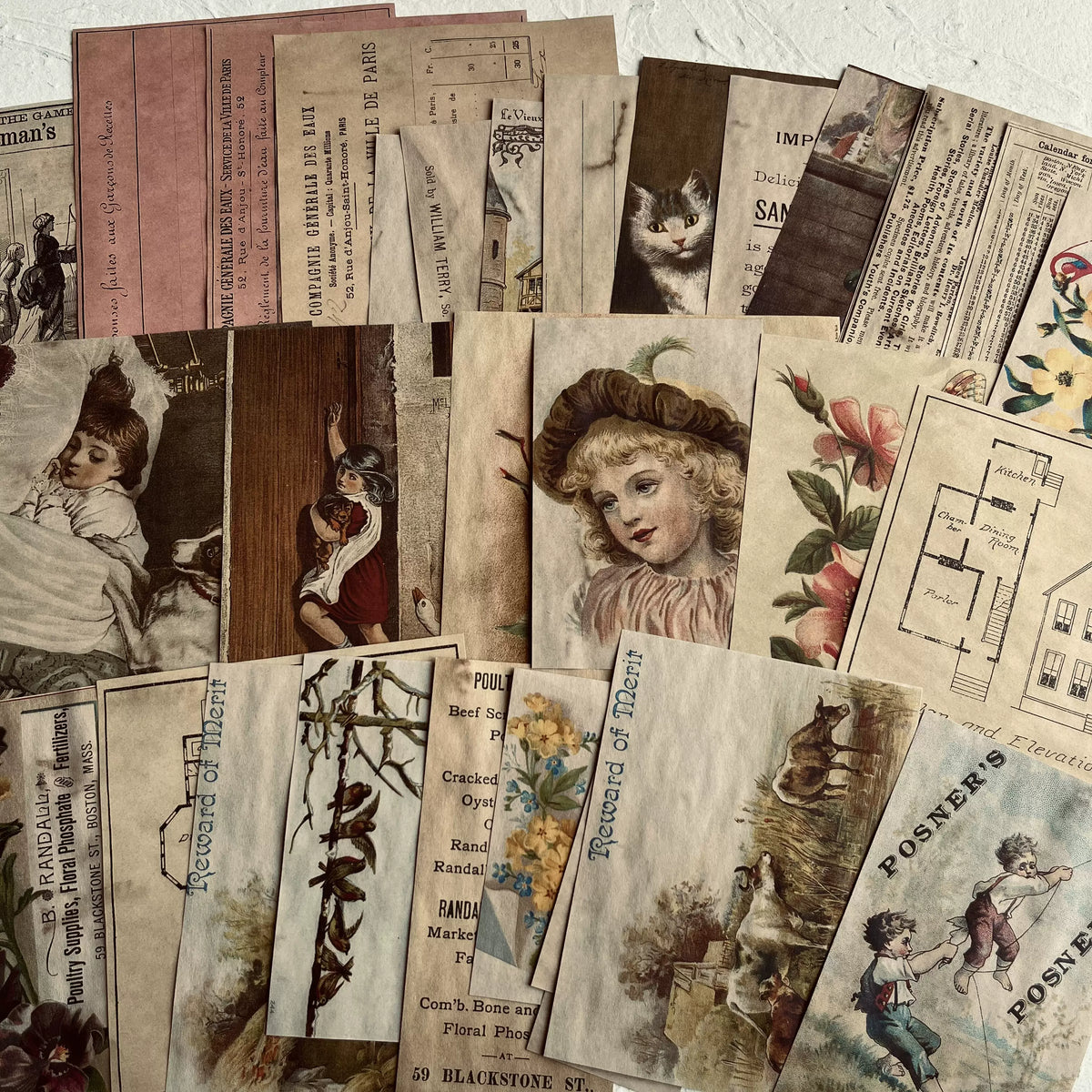 Handmade Coffee Dyed Paper - 32pcs Vintage Junk Journal Ephemera Newspaper Stickers for Scrapbooking